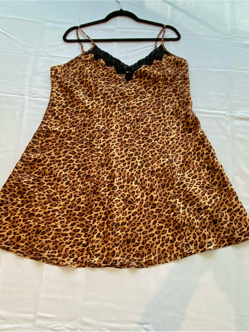 Mob wife delicates Leopard-Print Satin Chemise with Black Lace size large